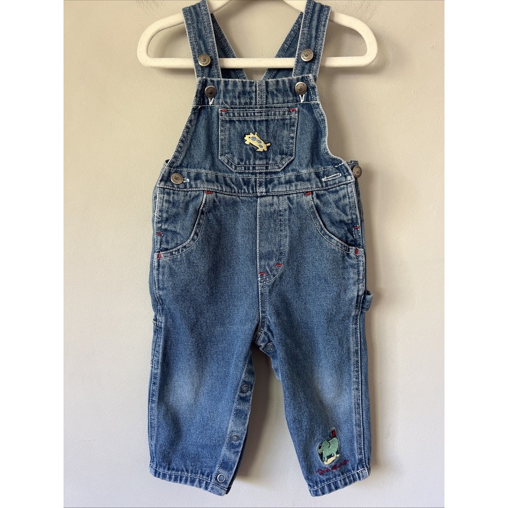 Carters Yoko Ono John Lennon Denim Animal Overalls 90's Size 9-12 Whimsy Art Y2K